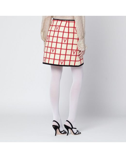 Valentino Pink Ivory Skirt With Check Vlogo Pattern