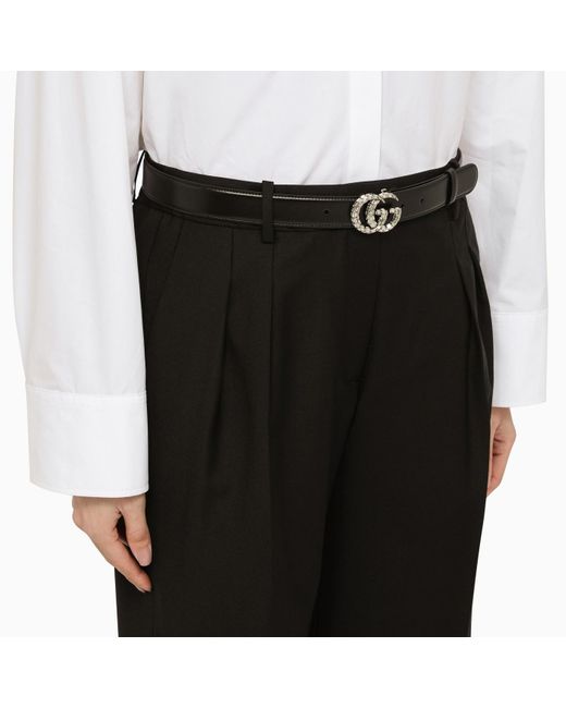 Gucci Black Belt With Double Gg Buckle With Crystals