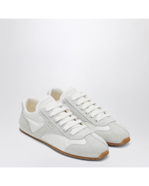 Prada White Sneakers With Suede Inserts