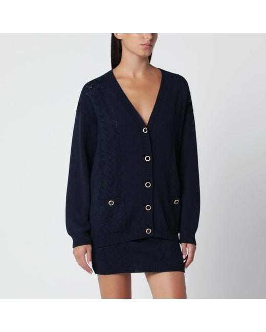 Alessandra Rich Blue Merino Wool Knit Cardigan