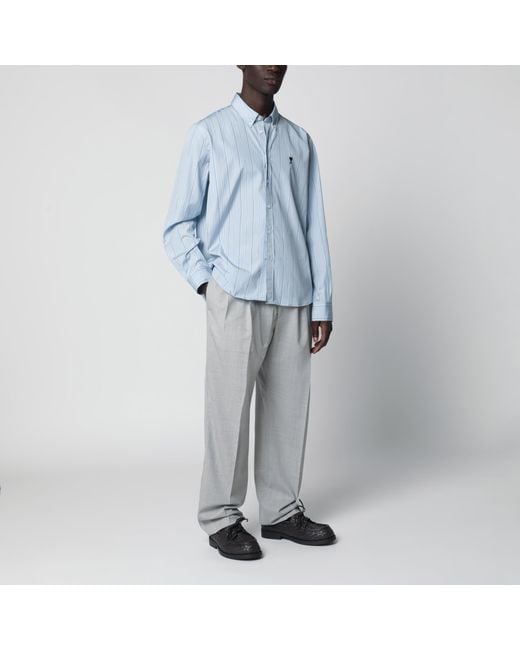 AMI Blue Light Striped Ami De Coeur Shirt for men