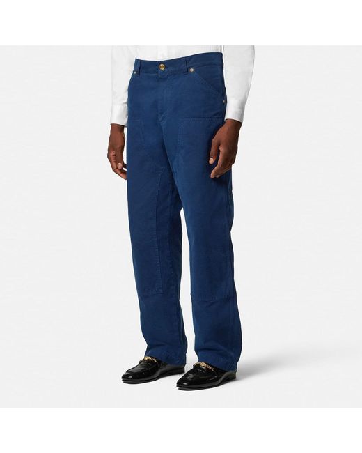 Versace Blue Petrol Cotton Carpenter Trousers for men