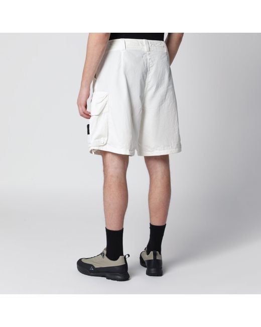Stone Island White Cotton And Nylon Ripstop Cargo Shorts for men