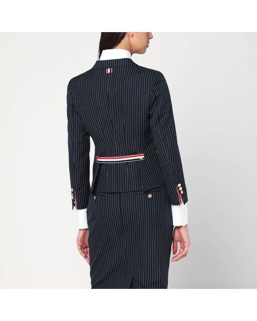 Giacca navy motivo gessato in lana di Thom Browne in Blue