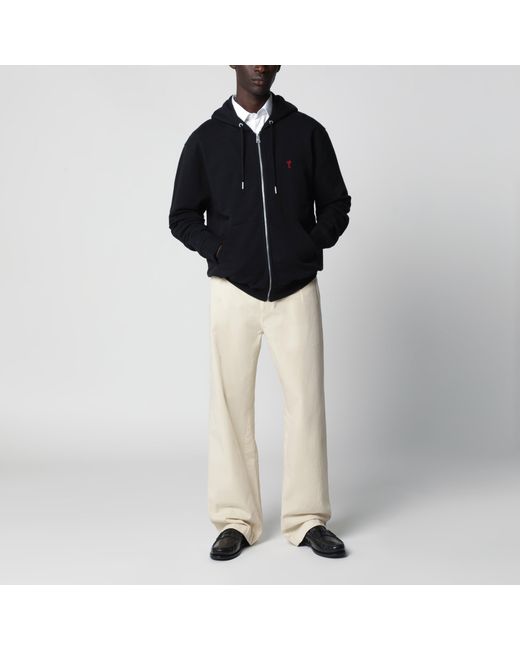 AMI Black Ami De Coeur Zip-Up Sweatshirt for men