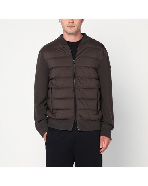Moncler Black Cardigan With Padded Nylon Knit Sleeves for men