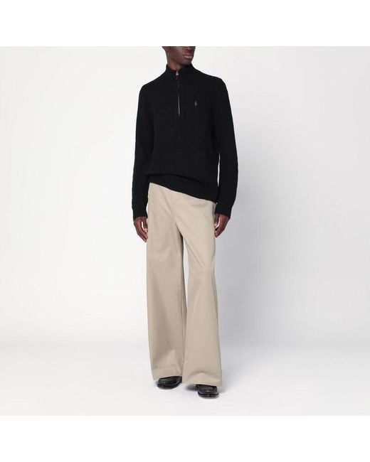 Maglione con zip nero in cotone a trecce regular-fit di Polo Ralph Lauren in Black da Uomo