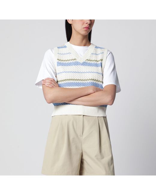 DUNST Gray Ivory//Light Striped Crochet-Effect Vest