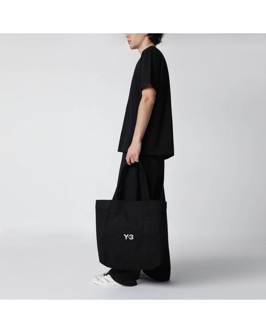 Borsa nera in tela con stampa logo di Y-3 in Black da Uomo