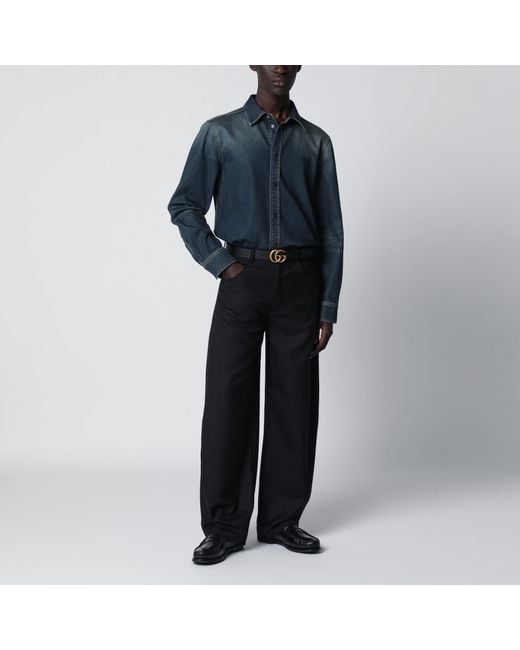 Gucci Blue Denim Shirt With Washed Effect for men