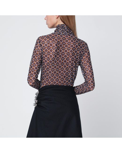 Dries Van Noten Brown Semi-Transparent Print Turtleneck Jumper