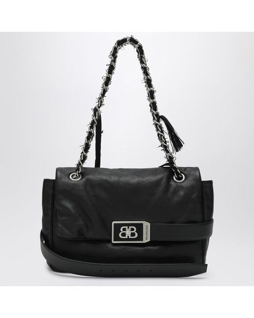 Balenciaga Black Mittlere Schwarze Leder-Schultertasche Modu