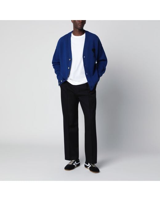 AMI Blue Ami De Coeur Wool Cardigan for men
