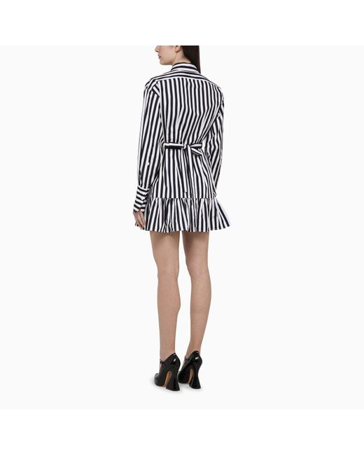 Patou Black /white Striped Cotton Mini Chemisier Dress