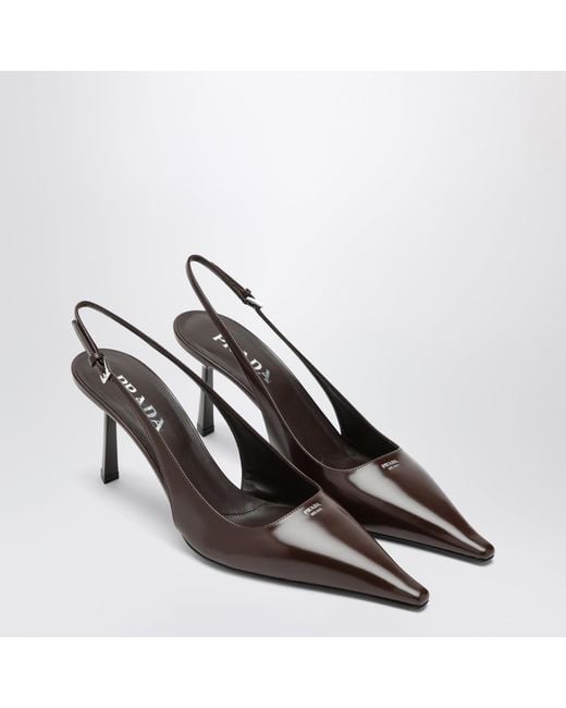 Prada Black Burnt Leather Slingback Pumps