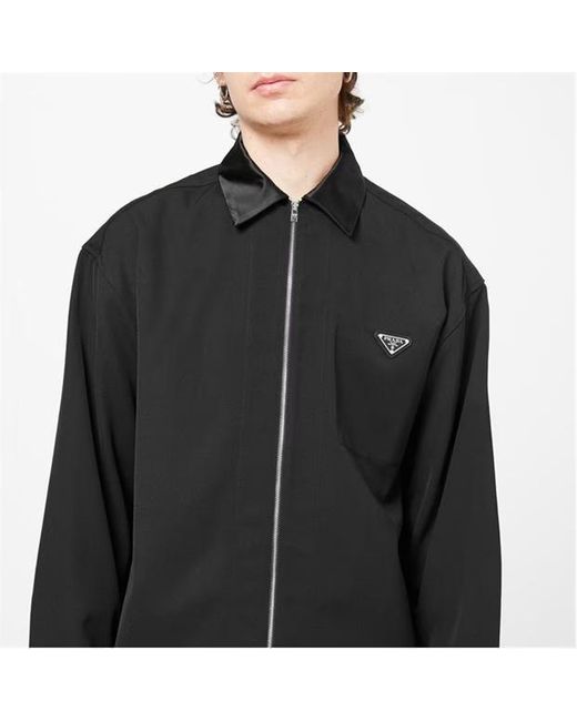 Prada Zip-front Cotton Shirt Black for Men | Lyst UK