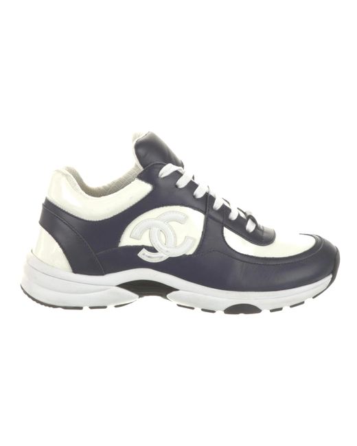 Chanel Sneakers Cc White Leather Navy Patent in Black | Lyst