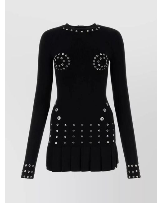 Off-White c/o Virgil Abloh Black Stud-Embellished Pleated Mini Dress