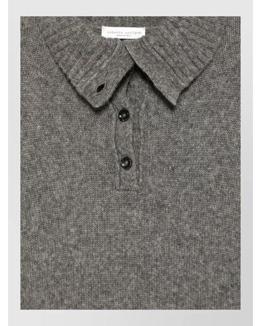 Roberto Collina Gray Ribbed Wool Camel Hair Long Sleeve Jumper