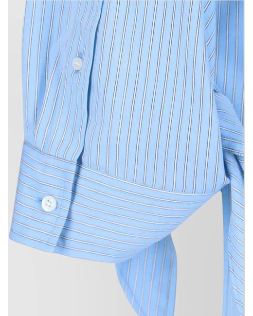 Balenciaga Blue Striped Relaxed-Fit Knotted-Cuff Blouse