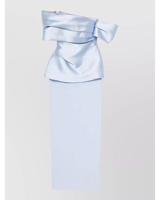 Solace London Blue Lucine Off Shoulder Satin Maxi Gown