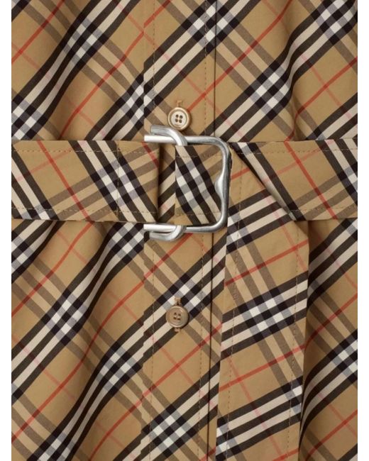 Burberry Natural Check Cotton Belted Midi Shirt Dress