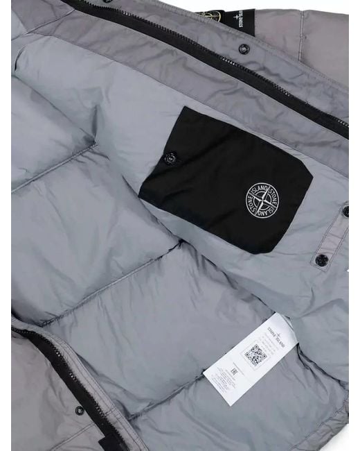 Stone Island Gray Quilted Button Up Padded Jacket High Neck for men