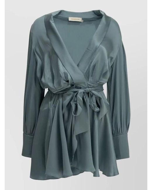 Zimmermann Blue Silk Wrap Blouse