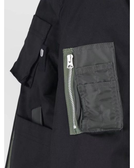 Sacai Black Regular Fit Coat Contrast Collar Pockets for men