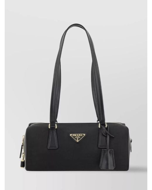 Prada Black Na Re-Nylon And Leather Medium Top-Handle Bag With Padlock Shoulder Bag
