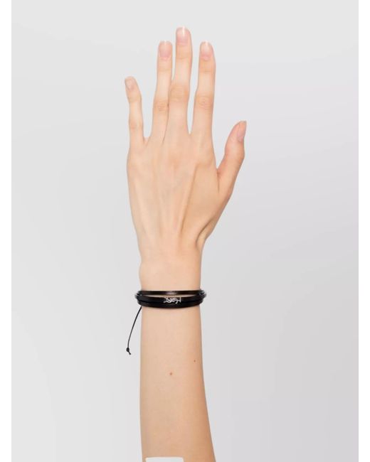 Saint Laurent Brown Leather Logo-Appliqué Bracelet for men