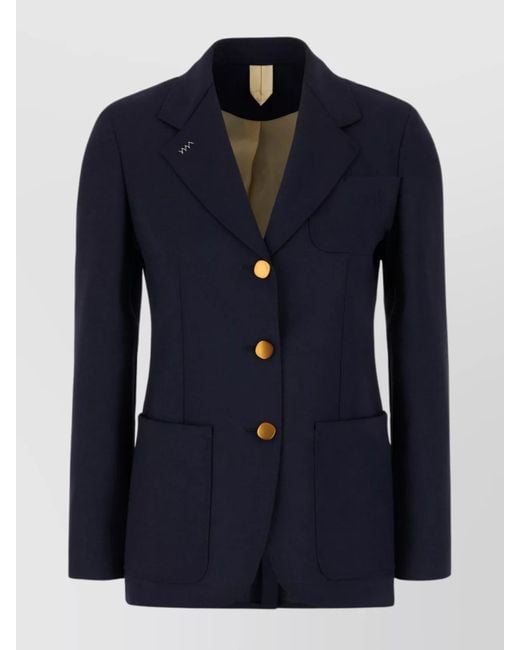 Max Mara Blue Jacket Wool Blend Button Detailing
