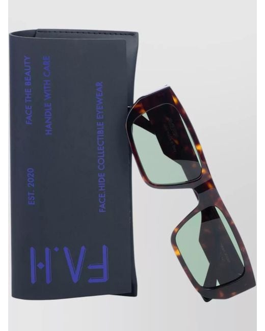 Facehide Green Rectangular Sunglasses Lenses Tortoiseshell Frame Design