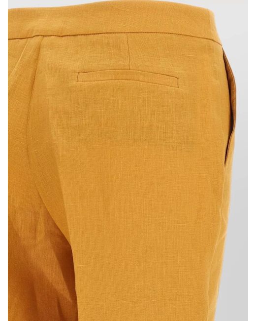 Herno Yellow Linen Straight Leg Trousers Belt Loops