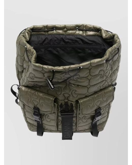 Ganni Gray Nylon Backpack Quilt Pattern Top Handle
