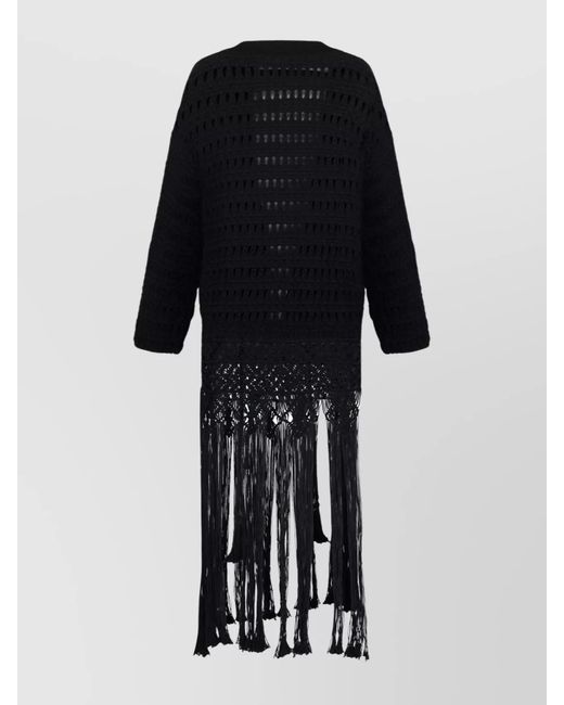 Alanui Black Cotton Fringed Cardigan