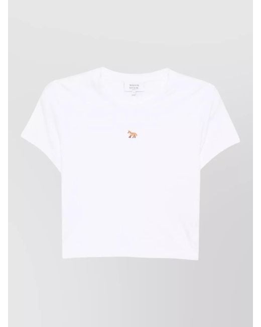 Maison Kitsuné White Fox Cub Cotton T Shirt Crew Neck