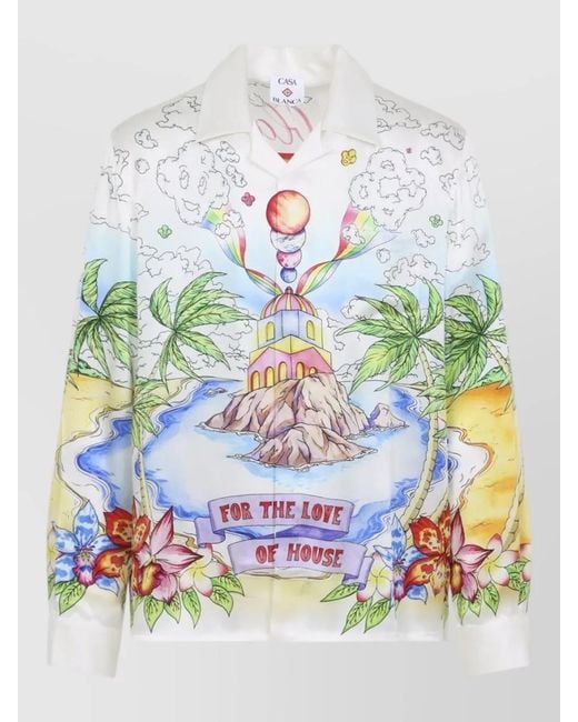 Casablanca White Silk Printed Long-Sleeve Shirt for men