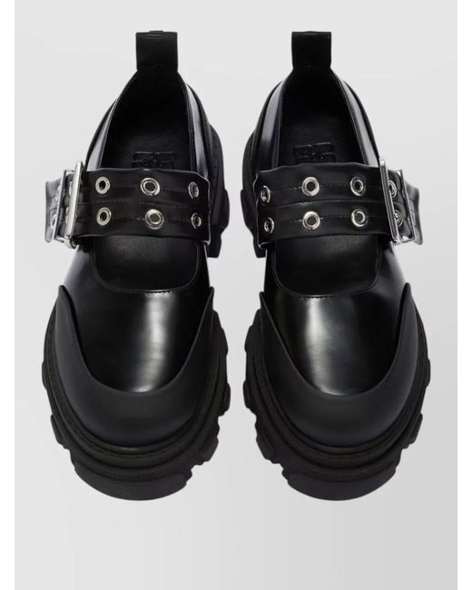 Ganni Black Ballet Loafers Chunky Sole Strap Detail