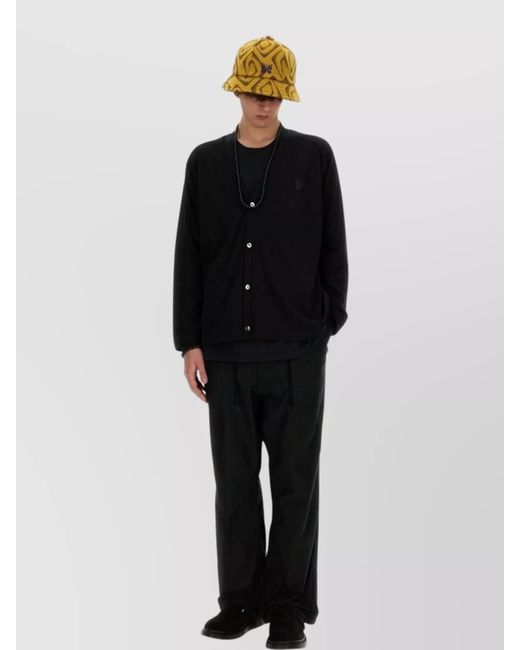 Needles Black Mesh Cardigan With Sheer Panels And V Neck for men