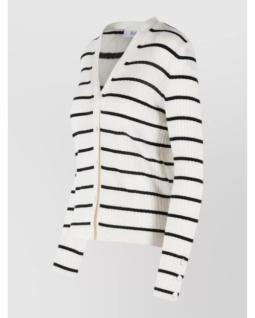 Max Mara Gray Striped Cardigan V Neckline Ribbed Knit