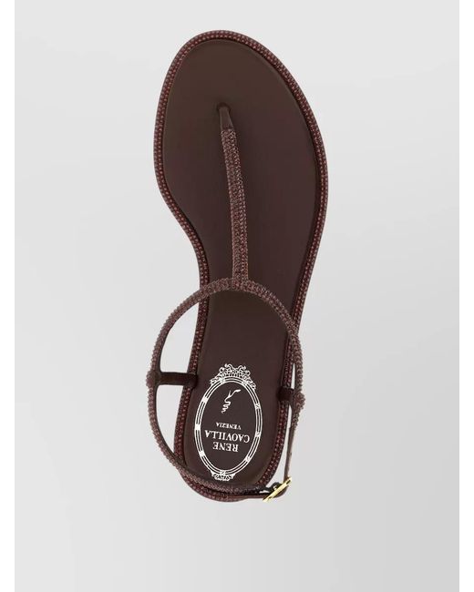 Rene Caovilla Multicolor Rhinestone Embellished Leather Flip Flop Sandals