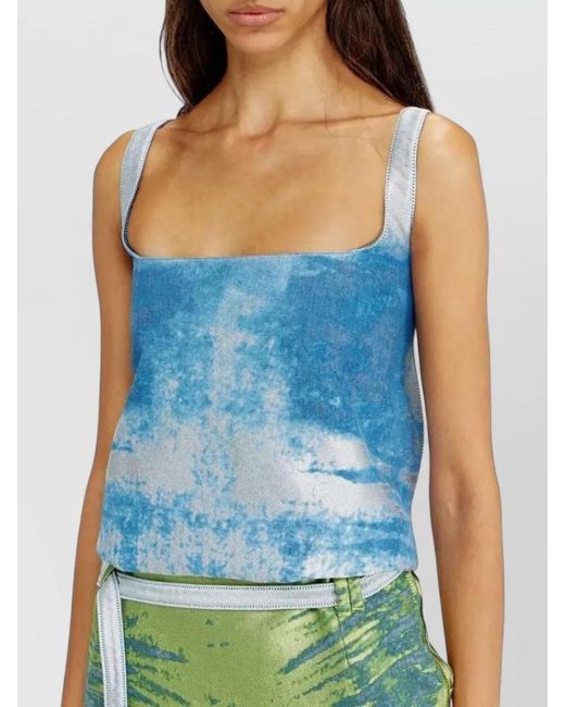 DIESEL Blue Square Neck Sleeveless Cotton Blend Dress