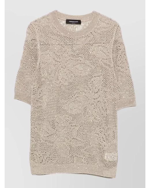 Fabiana Filippi Natural Short Sleeve Top Open Knit Floral