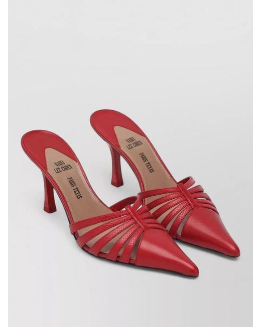 Paris Texas Red Mules Pointed Toe Strappy Design Footwear
