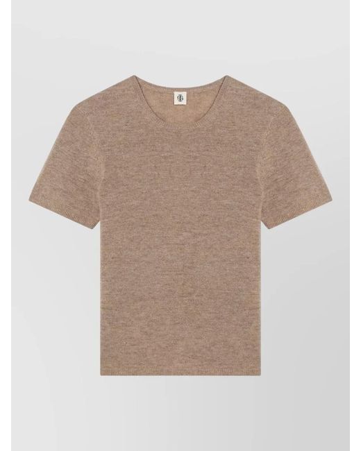 THE GARMENT Natural Crew Neck Top Short Sleeves Ribbed Trims