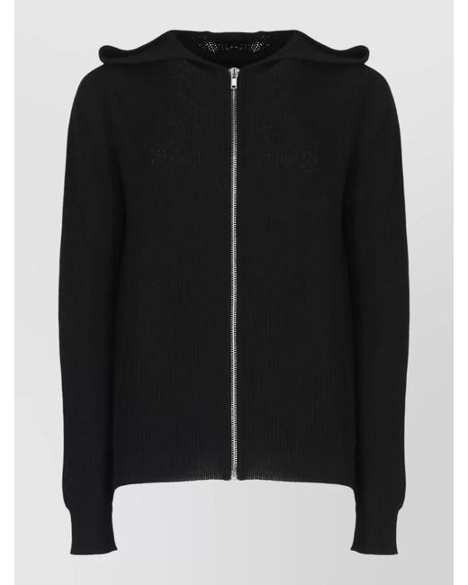 Rick Owens Black Virgin Wool Hooded Zip Sweatshirt for men