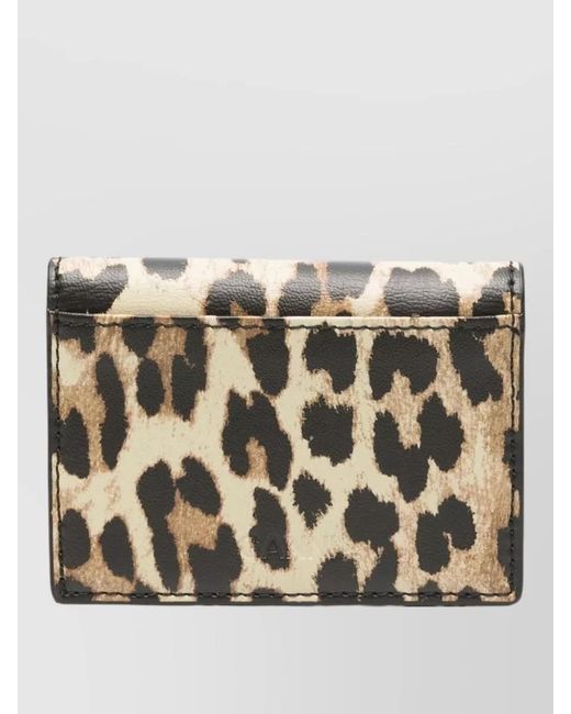 Ganni Multicolor Leopard Animal Pattern Compact Leather Wallet