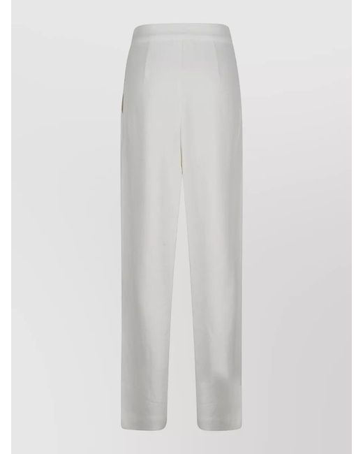 Anemos White Wide Leg Trousers Pleats And Side Pockets