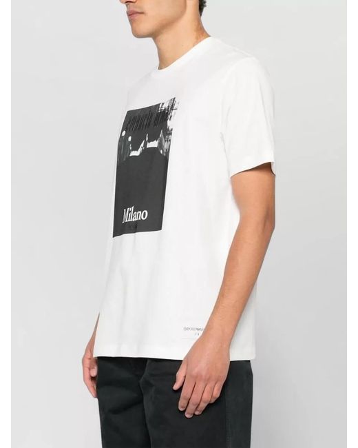 Emporio Armani White Cotton Printed T-Shirt for men